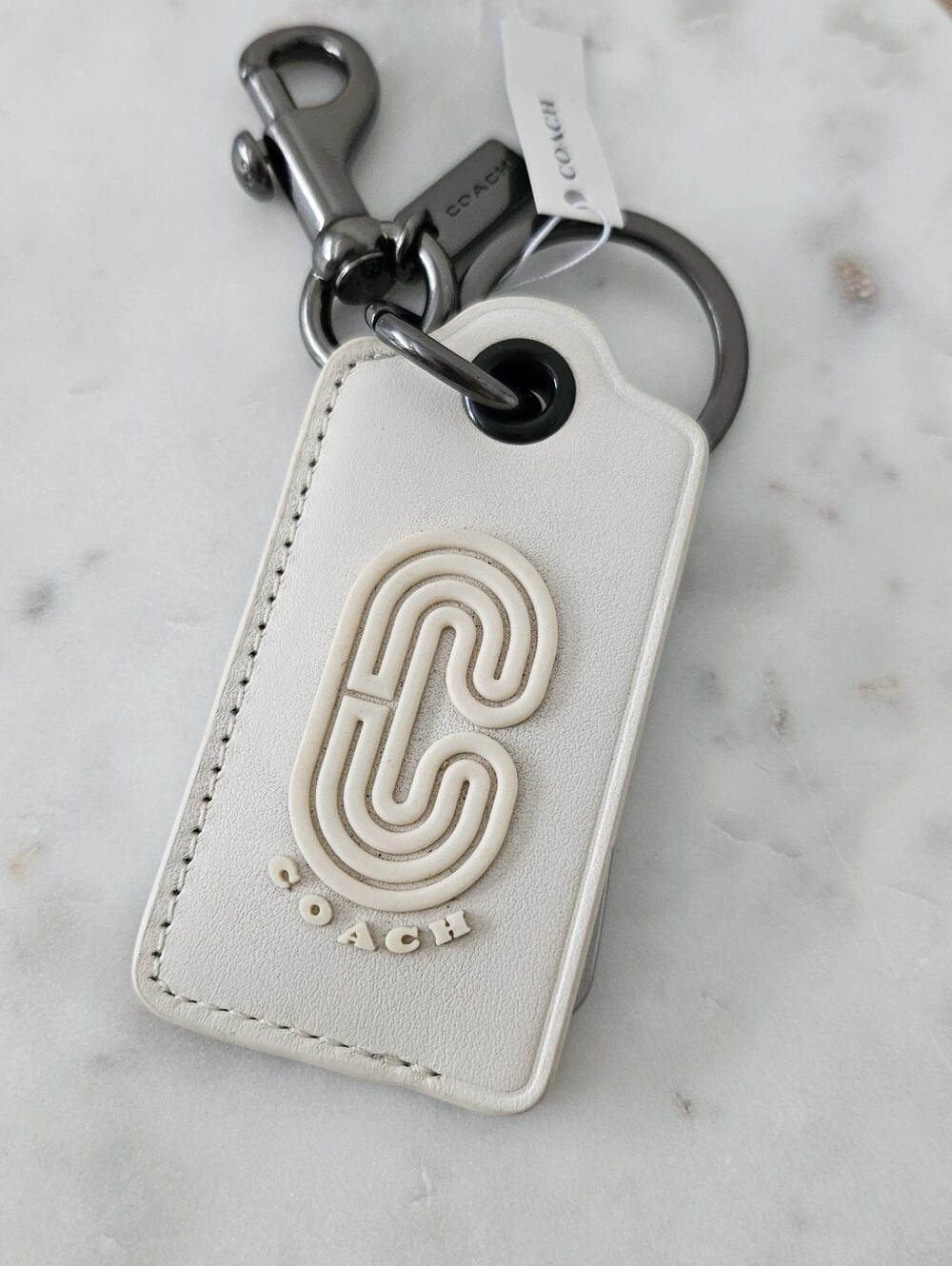 COACH Cream Leather Logo Keychain with Gunmetal Hardware ✨️